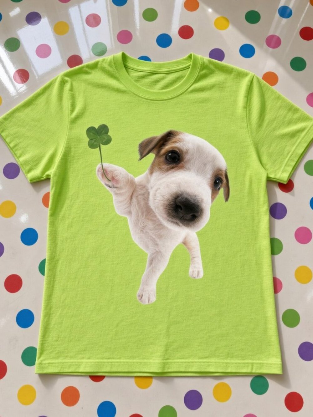 Lime Puppy Clover Graphic Tee Gildan Cotton Women